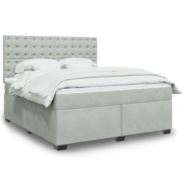 vidaXL Boxspringbett mit Matratze Hellgrau 180x200 cm Samt, 3290990
