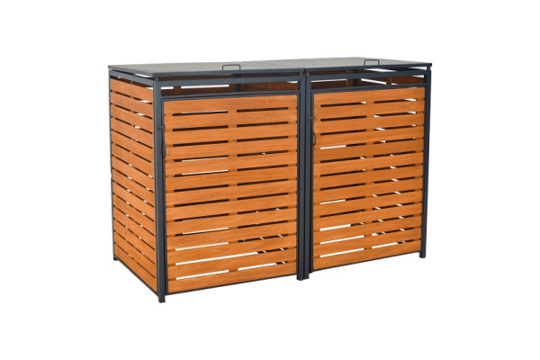 Merxx Set Mülltonnenabdeckung Basis + Anbau, klein, Aluminium mit FSC Akazie, 50753-011