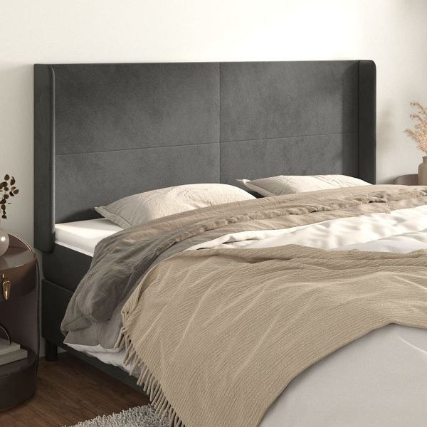 vidaXL Kopfteil mit Ohren Dunkelgrau 203x16x118/128 cm Samt, 3119367