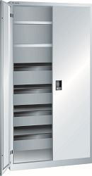 LISTA Flügeltürschrank (BxTxH) 1000x580x1950mm KEY Lock, Lichtgrau, 4 Auszugböden, 2 Verstellböden, Vollblechtür, 58.662.020