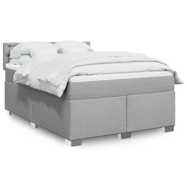 vidaXL Boxspringbett mit Matratze Hellgrau 140x200 cm Stoff, 3285925