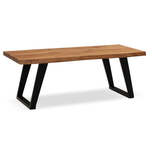 Wohnling Couchtisch 120x60x46 cm Akazie Massivholz/Metall Baumkante, Wohnzimmertisch Rechteckig, Kaffeetisch mit schwarzen Beinen in U-Form, WL7.284