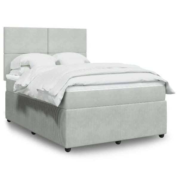 vidaXL Boxspringbett mit Matratze Hellgrau 160x200 cm Samt, 3294676