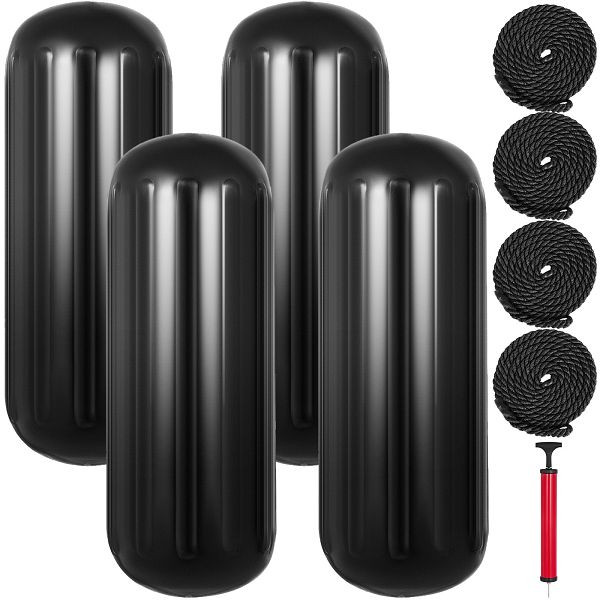 VEVOR Bootsfender 4 Stück 25,4 x 71,1 cm schwarze Mittelloch-Stoßstangen Festmacherschutz, DNB10X28YCBHQHS01V0