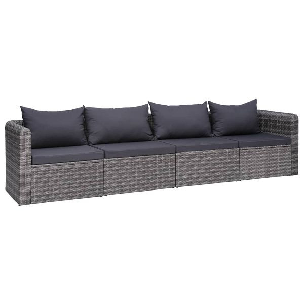 vidaXL 4-teilig Garten-Sofagarnitur mit Kissen Grau Poly Rattan, 44164