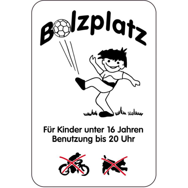 Stein HGS Sonderschild, Bolzplatz, Für Kinder unter 16 Jahren, Benutzung bis 20 Uhr, 400 x 600 mm, Text: schwarz, 15031