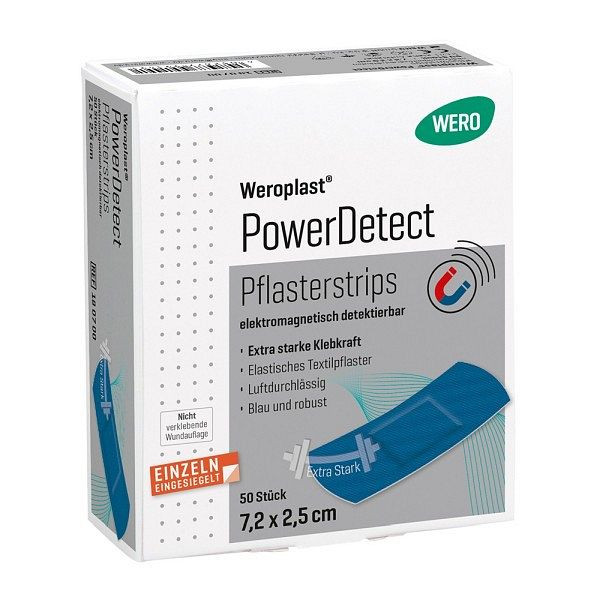 WERO Weroplast PowerDetect Pflasterstrips 7,2 x 2,5 cm, detektierbar, VE: 50 Stück, 180700
