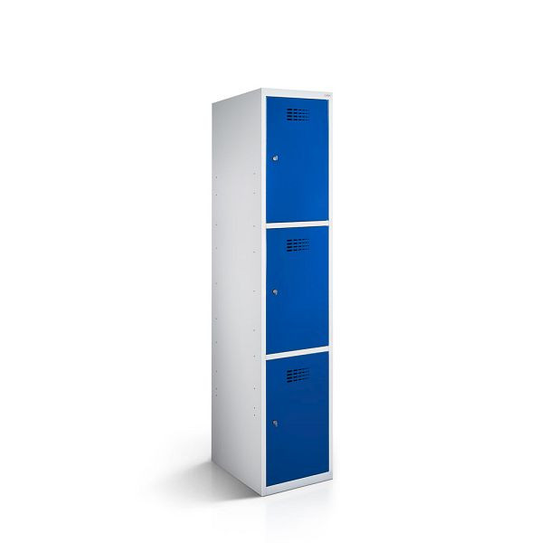 Rotstahl Fächerschrank, 1 Reihe, 3 Fächer/Reihe, Abteilbreite 40 cm, BASIC, kurzer Sockel, Enzianblau, 2111-010300-0401112-7035-5010BasicZYL
