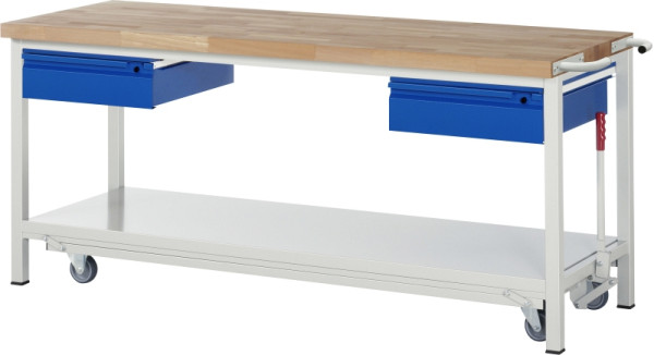 RAU Werkbank mit Fahrgestell 8002I6, B2000xT700xH880mm, 2xSchublade-TA, 05-8002I6-207R4F.11
