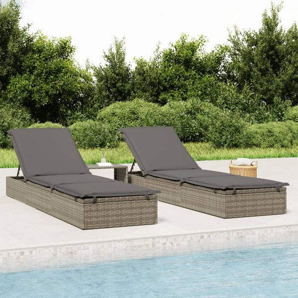vidaXL Sonnenliege mit Tisch Grau Poly Rattan, pulverbeschichteter Stahl, 319633
