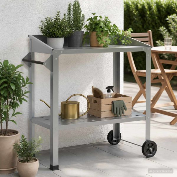 vidaXL Umtopftisch mit Rädern Silber 96 x 50 x 89 cm Verzinkter Stahl, 8014853