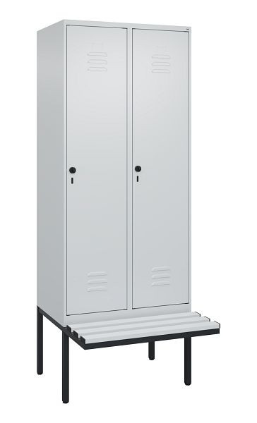 C+P Umkleidespind Classic PLUS, 2 Abteile, 2120x800x815mm, 7035/7035, Drehriegel, je 2 Doppel-Haken, 0800407-22F S10039