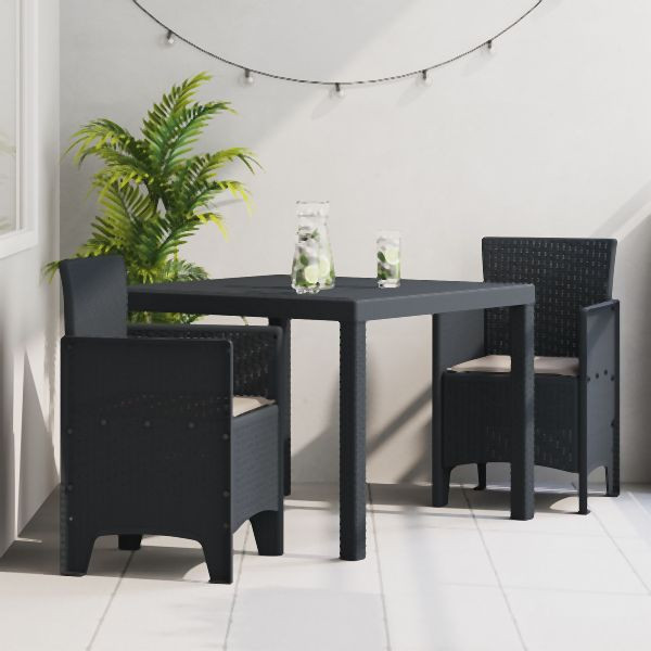 vidaXL Outdoor Essset 3-teilig Dunkelgrau Polypropylen Stapelbar, 3378673
