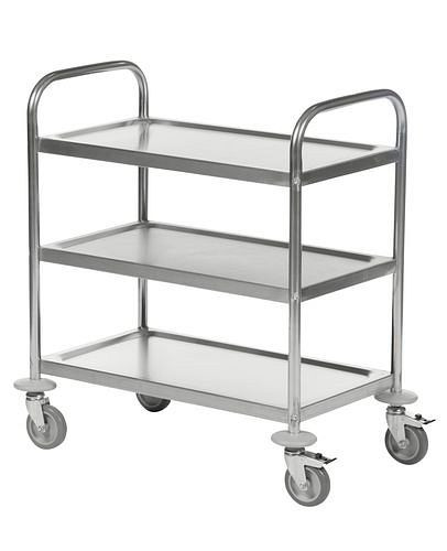 Kongamek Edelstahl-Etagenwagen KM, 3 Böden, 100 Kg, 710x400 mm, 4 Lenkrollen PU, Bremse, 255343