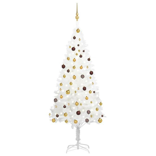 vidaXL Künstlicher Weihnachtsbaum mit Beleuchtung & Kugeln Weiß 210 cm, 3077549