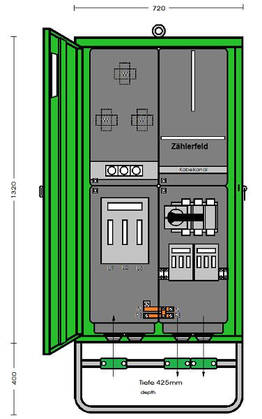 Elektra Tailfingen Anschlussschrank 173 kVA mit Wandlermessung mit 2 NH Abgängen, A 250-1Z-2AB, 179232