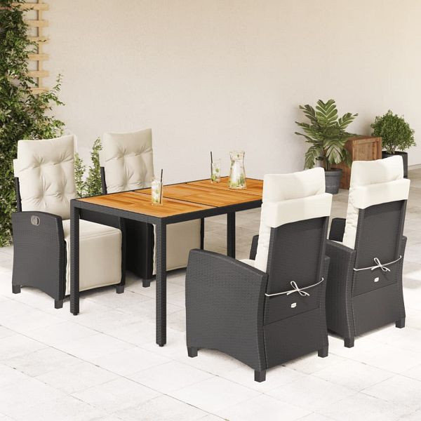 vidaXL 5-teilig Garten-Essgruppe mit Kissen Schwarz Poly Rattan, 3212902