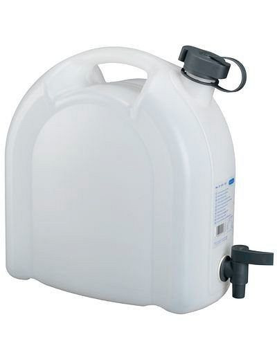 DENIOS Kanister aus Kunststoff, transparent, mit Ablasshahn, 10 Liter, 243707
