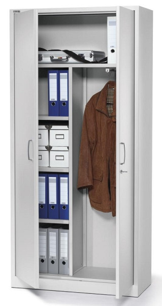 Deskin Flügeltürenschrank BASE L, Premium Stahl, Korpus lichtgrau, Türen lichtgrau, B 920 x H 1950 x T 420 mm, 220922