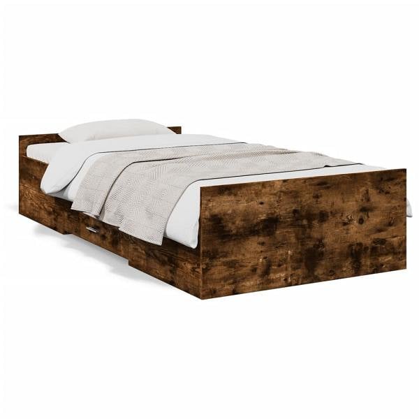 vidaXL Bettgestell mit Schubladen Räuchereiche 75x190 cm Holzwerkstoff, 3280353