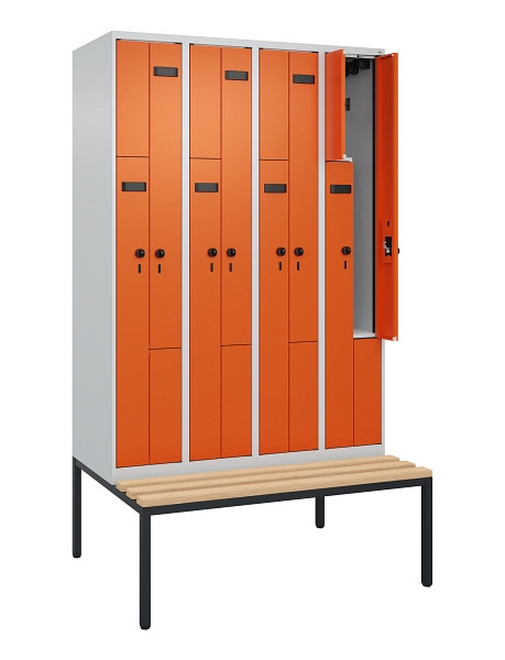 C+P Z-Spind Evolo PLUS, 8 Fächer, 2120x1200x815mm, 7035/2004, Drehriegel, Sitzfläche Buche-Hartholz, Sitzbank, 0490537-408 S10005