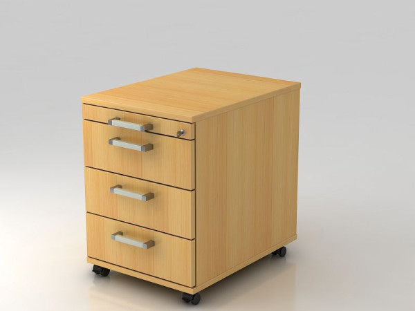 Hammerbacher Rollcontainer 58cm, 3 Schübe, Schloss Chromgriff Buche, 42,8x58x59 cm, 1/3/3/3 HE, VAC30/6/6/CE
