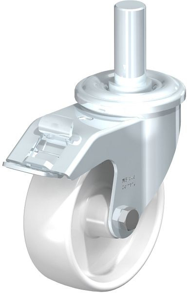 Blickle LEZ-PO 100G-FI Stahlblech-Lenkrolle mit Zapfen & Feststeller, Polyamid, Weiß, 580316