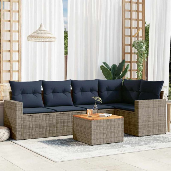 vidaXL 6-teilige Garten-Sofagarnitur mit Kissen Grau Poly Rattan, 3256446