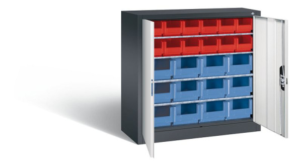 C+P Magazinschrank Serie 13, H1000xB1000xT420mm, Farbe: Schwarzgrau / Lichtgrau, Muldengriff, 133944-23 S10021