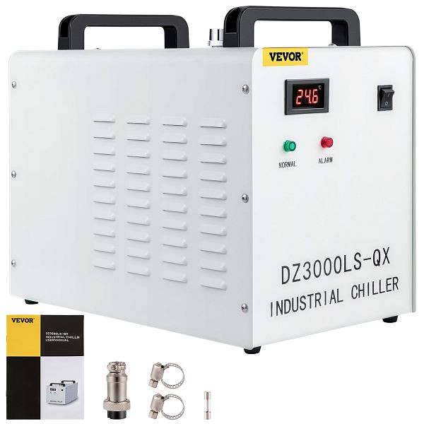 VEVOR Industrieller Wasserkühler CW-3000AG CO2 Laser Rohrkühler 9 L Wasserkühler 50 W 220 V zum Kühlen von CO2-Glaslaserröhre 10L/Min, CW-3000GYLSJOB001V2