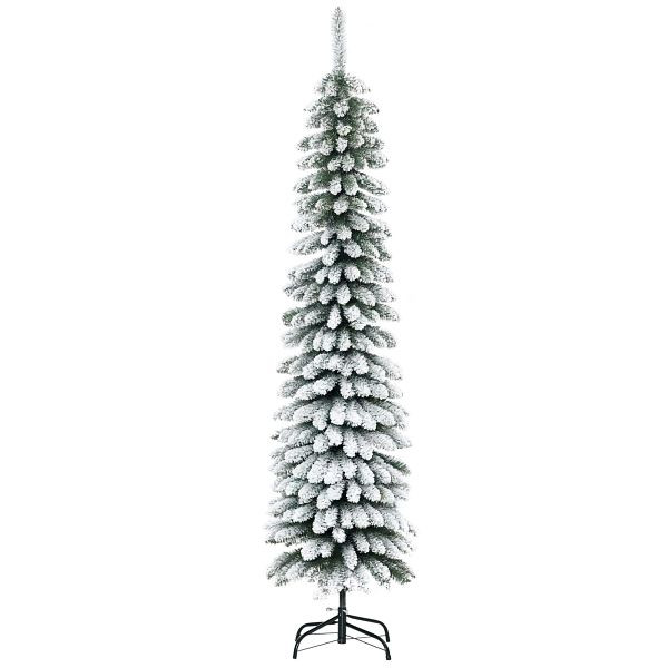 HOMCOM Künstlicher Weihnachtsbaum, schneebedeckt, schmales Design, feuerfest, 180 cm, Grün/Weiß, 830-528V00GN