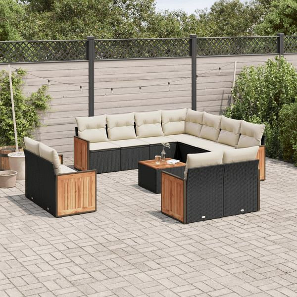 vidaXL 12-teilig Garten-Sofagarnitur mit Kissen Schwarz Poly Rattan, 3258906