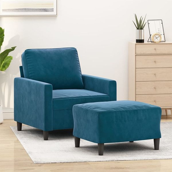 vidaXL Sessel mit Hocker Blau 60 cm Samt, 3201054, 8721012060210