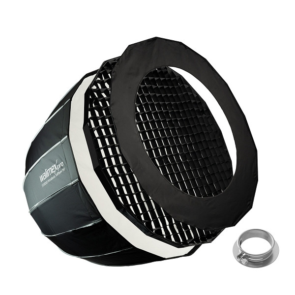 Walimex pro Studio Parabolic Softbox 90cm + Softboxadapter für Profoto (Außendurchmesser: 15,2 cm), um 360° drehbar, inkl. Grid, Maske, 1023485