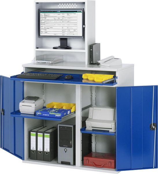 RAU Computer-Schrank - Modell 65, B1100xT520xH1770mm, Monitorgehäuse B650 x T250 x H710mm, Mittelstütze zur Teilung der Einbaubreite, 07-1100T-M65-MG2.11