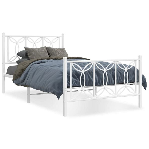 vidaXL Bettgestell mit Kopf- und Fußteil Metall Weiß 100x200 cm, 376190