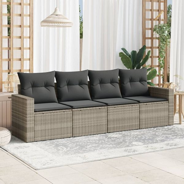 vidaXL 4-tlg. Garten-Sofagarnitur mit Kissen Hellgrau Poly Rattan, 3218672