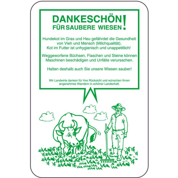 Stein HGS Sonderschild, DANKESCHÖN!, FÜR SAUBERE WIESEN!, 400 x 600 mm, 15088