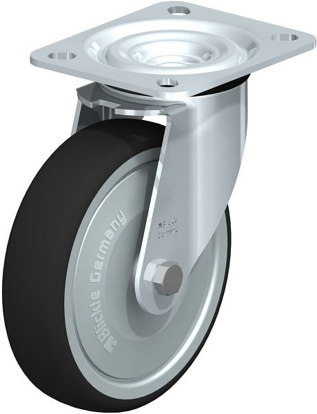 Blickle L-PATH 125K-FK Stahlblech-Lenkrolle, mittelschwere Ausführung, mit Anschraubplatte, Thermoplastisches Polyurethan, Grau, 757026