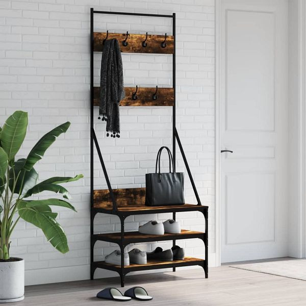 vidaXL Kleiderständer mit Schuhablage Räuchereiche 70x40x184 cm, 837844