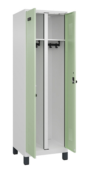 C+P Schwarz-Weiß-Spind Evolo PLUS, mit Füßen, 2 Abteile, 1950x600x500mm, 9016/6, Drehriegel, 049012-20 S10019
