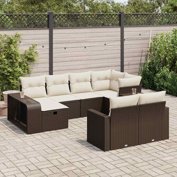 vidaXL 10-tlg. Garten-Sofagarnitur mit Kissen Braun Poly Rattan, 3326067