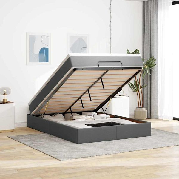 vidaXL Ottoman-Bett mit Matratze Dunkelgrau 140x190 cm Stoff, 3311107