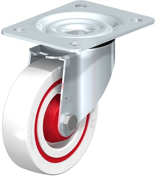 Blickle LK-POW 125K-3-FK Stahlblech-Lenkrolle, schwere Ausführung, mit Anschraubplatte, Polyamid, Weiß, 657387