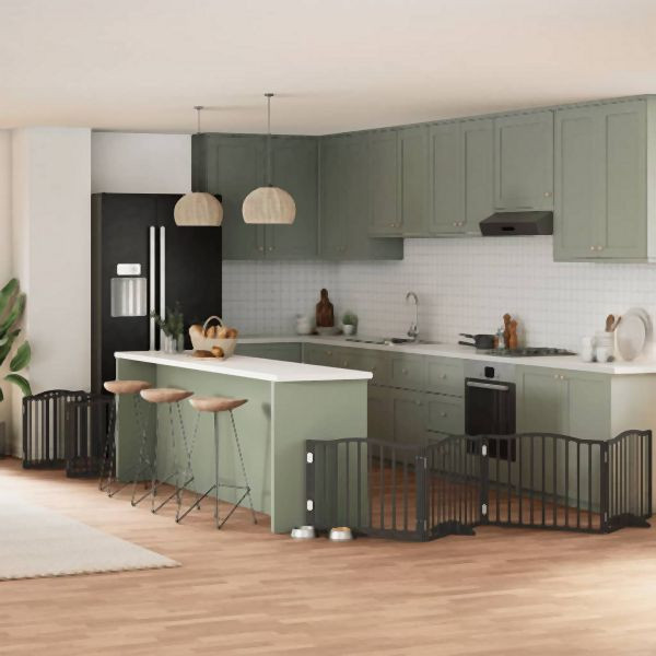 vidaXL 12-tlg. Hundetor mit Tür Faltbar Schwarz 960 cm Pappelholz, 3155628