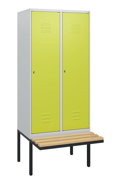 C+P Umkleidespind Classic PLUS, 2 Abteile, 1950x800x815mm, 7035/0024, Zylinderschlösser, Buche-Sitzleisten, 0800405-22 S10025