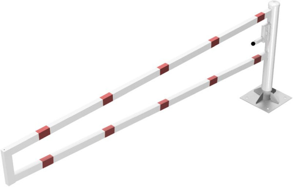 Schake Drehbare Wegesperre, selbsteinrastende Verriegelung 3,00m mit Profilzylinder, weiß beschichtet mit rot reflektierenden Streifen, 4013_30ZBP