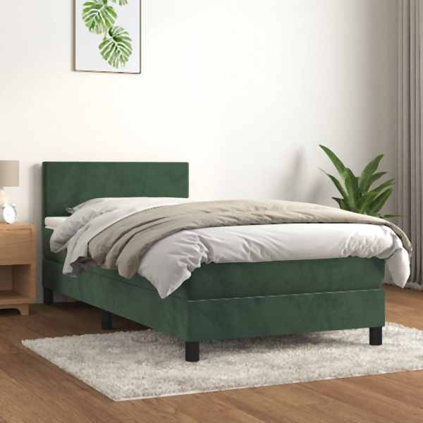 vidaXL Boxspringbett mit Matratze Dunkelgrün 100x200 cm Samt, 3141170