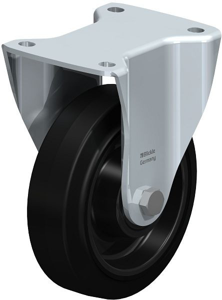 Blickle BH-POEV 160KD Stahlblech-Bockrolle, Schwerlast-Ausführung, mit Anschraubplatte, Elastik-Vollgummi, Schwarz, 18556