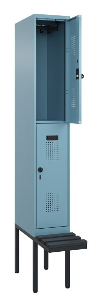 C+P Doppelstock-Spind Evolo PLUS, Bank, 2 Fächer, 2120x300x815mm, 0010/0010, Drehriegel, Sitzfläche Kunststoff, 0493407-10 S10102